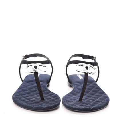 Chanel Suede Calfskin CC Thong Sandals 36 Black 2 of 8
