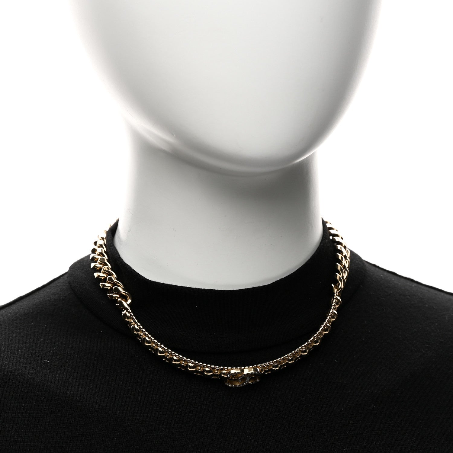 Chanel Metal Crystal Bead Chain Link CC Choker Necklace Gold 2 of 5