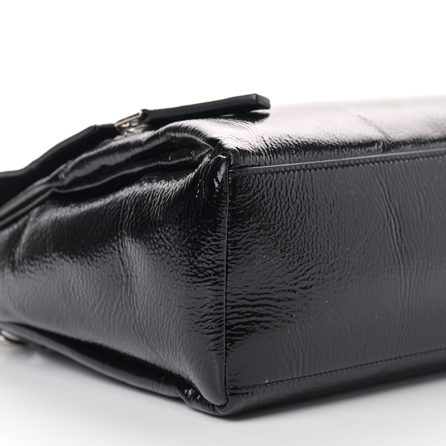 Crinkled Patent Small Pandora Pure Flap Bag Black