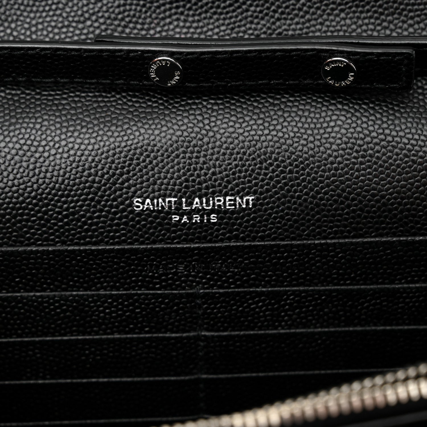 Saint Laurent Grain De Poudre Matelasse Chevron Monogram Chain Wallet Black 6 of 10