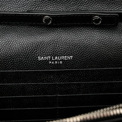 Saint Laurent Grain De Poudre Matelasse Chevron Monogram Chain Wallet Black 6 of 10