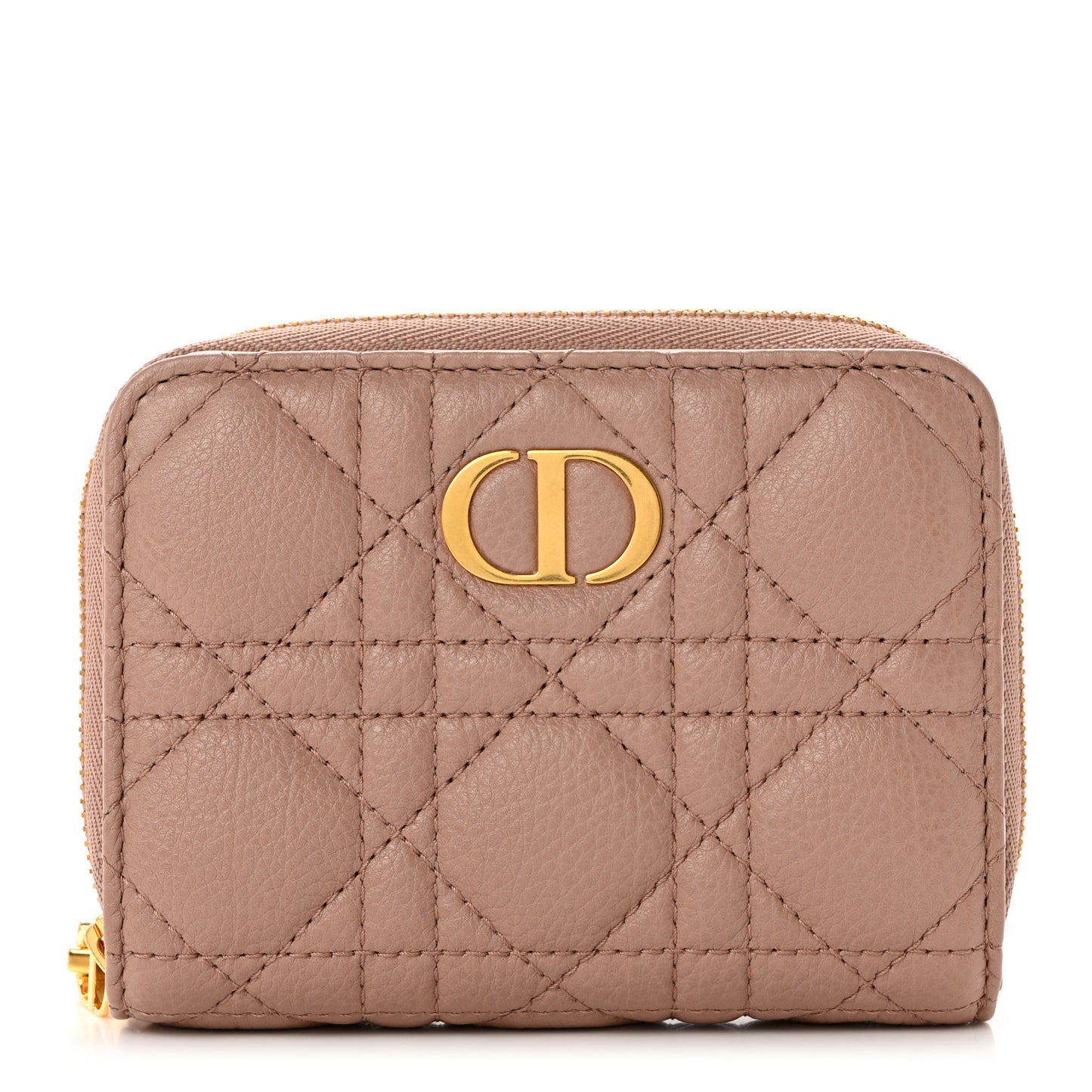 Grained Calfskin Supple Cannage Caro Scarlet Zipped Wallet Rose Des Vents