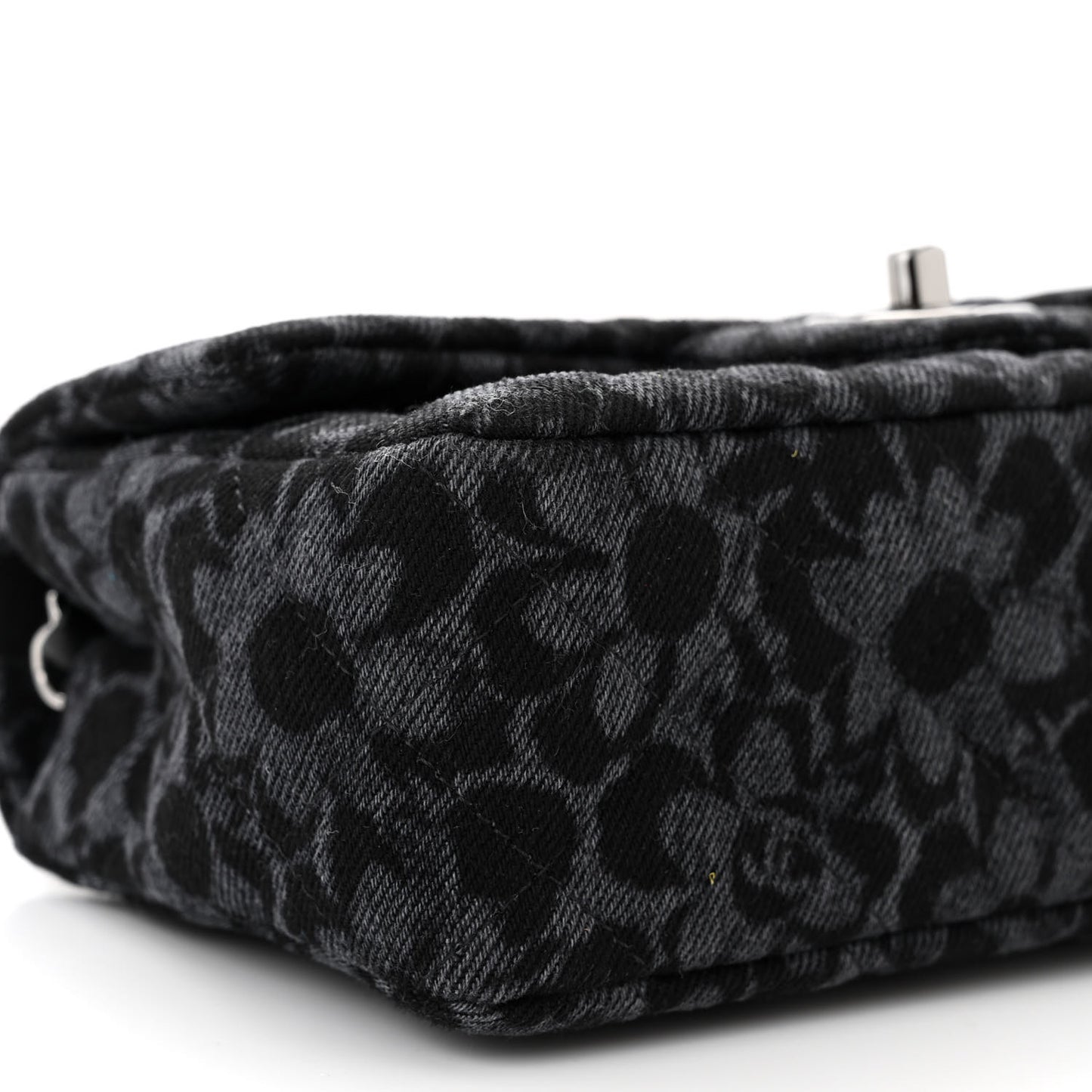 Printed Denim Quilted Flower Mini Rectangular Flap Black