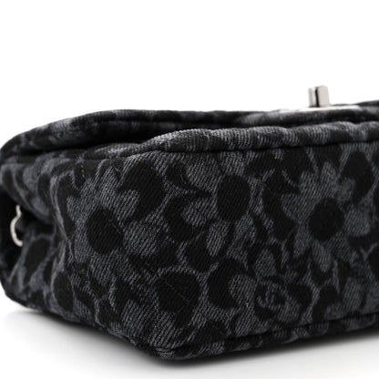 Chanel Printed Denim Quilted Flower Mini Rectangular Flap Black 9 of 11
