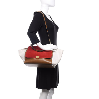Celine Smooth Calfskin Suede Medium Tri-Color Trapeze Vermillion 3 of 28