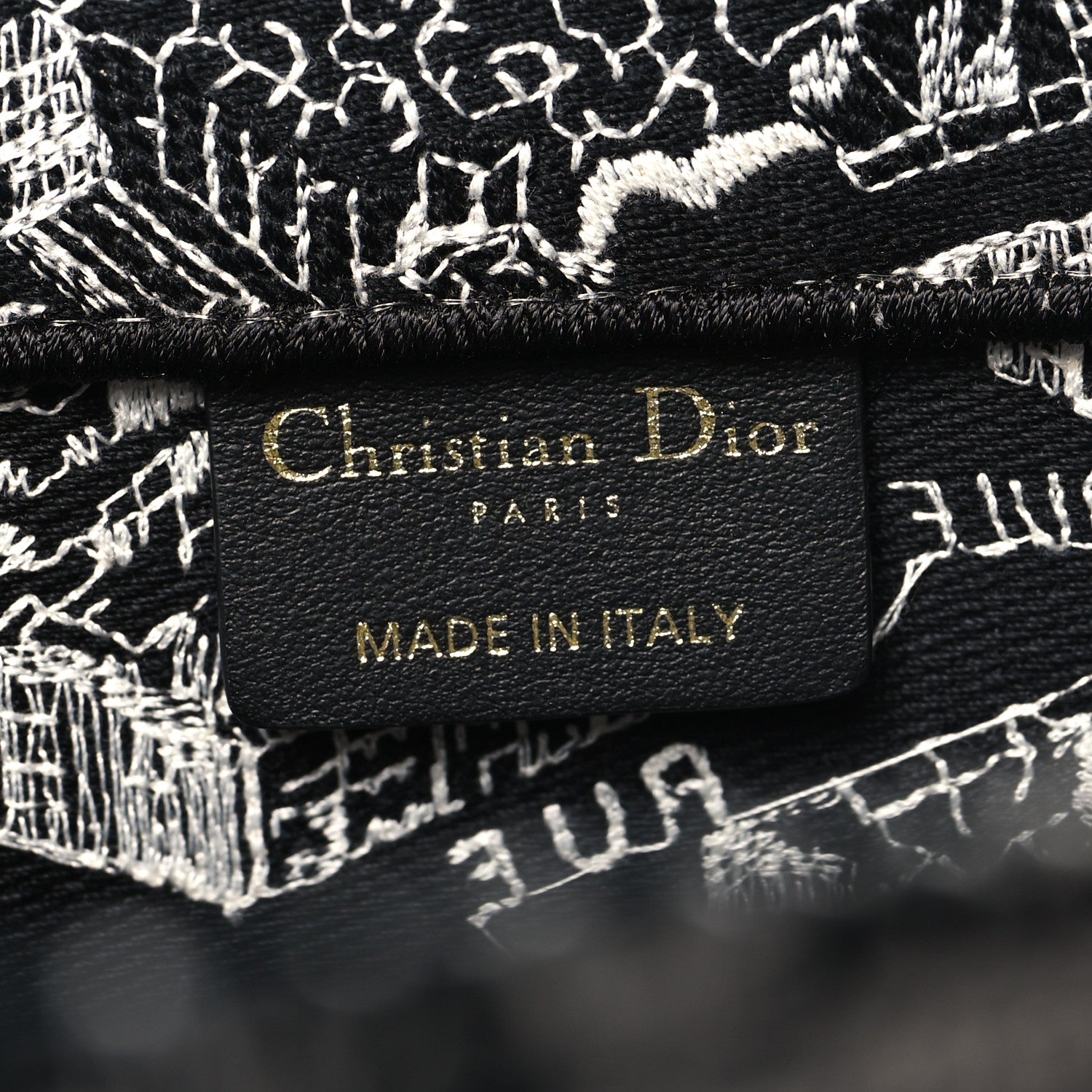 Christian Dior Canvas Embroidered Medium Plan De Paris Book Tote Black White 6 of 10