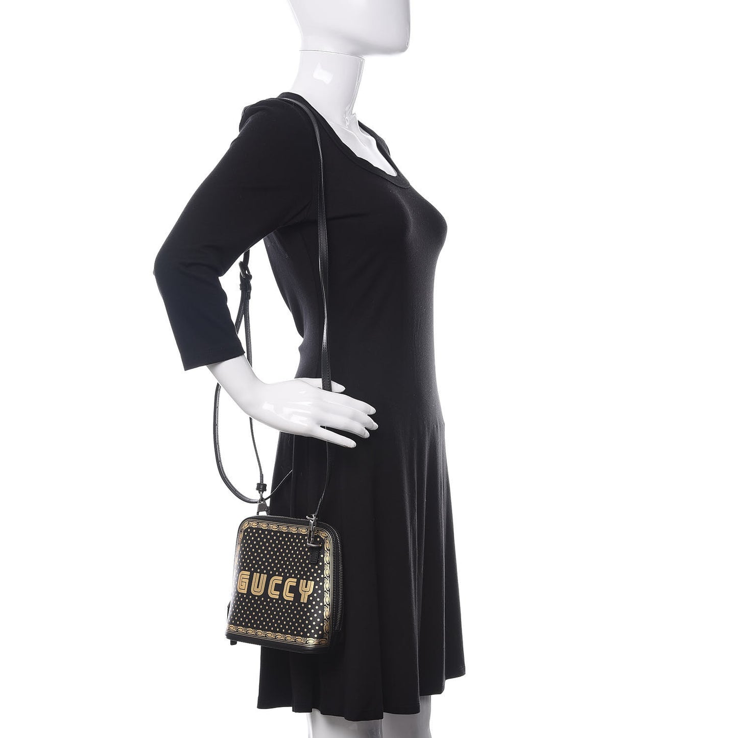 X SEGA Calfskin GUCCY Stars Mini Dome Shoulder Bag Black Gold