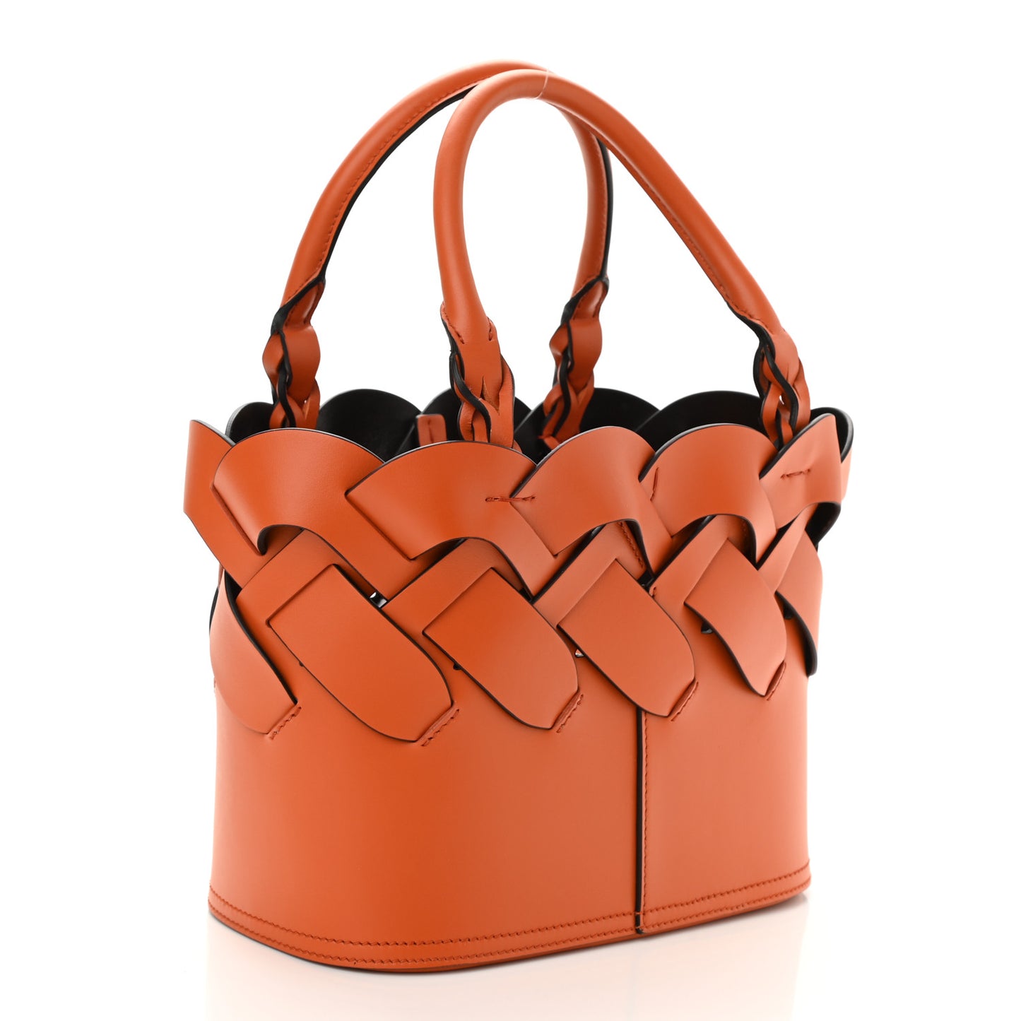 Vitello Intreccio Tote Bag Papaya Black