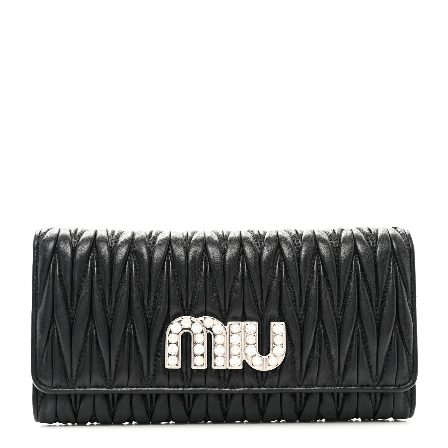 Nappa Matelasse Crystal Logo Continental Wallet Black