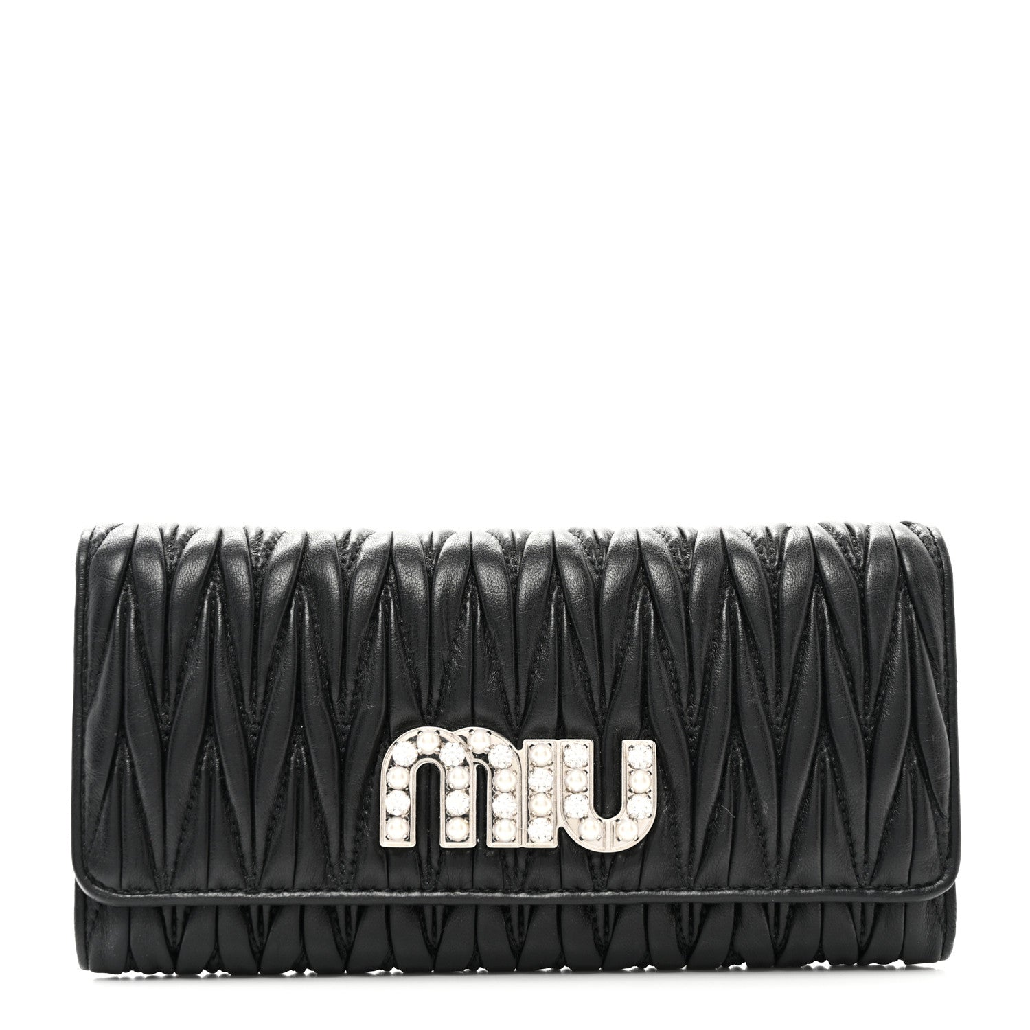 Miu Miu Nappa Matelasse Crystal Logo Continental Wallet Black 1 of 7