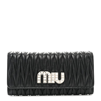 Miu Miu Nappa Matelasse Crystal Logo Continental Wallet Black 1 of 7