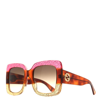 Gucci Acetate Square Frame Sunglasses GG0083S Glitter Pink Multi 1 of 8