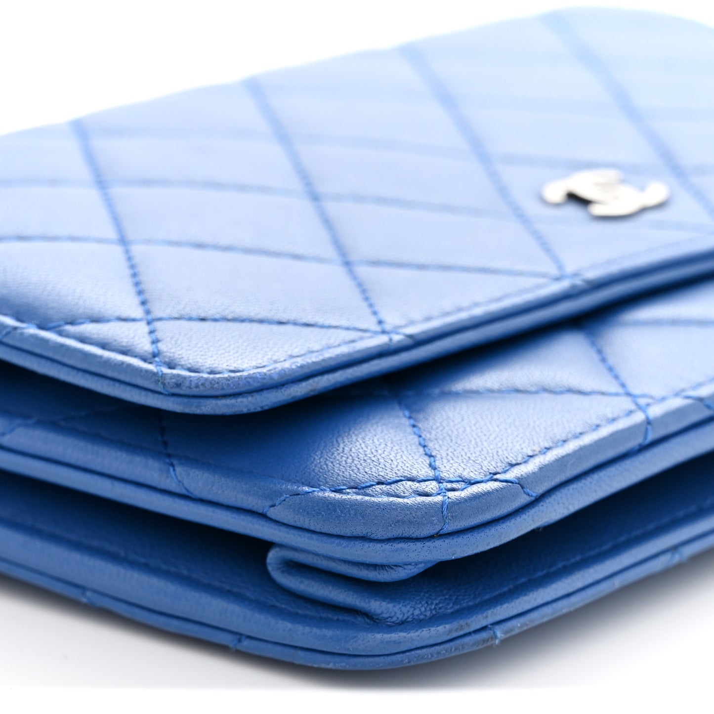 Lambskin Quilted Wallet On Chain WOC Blue
