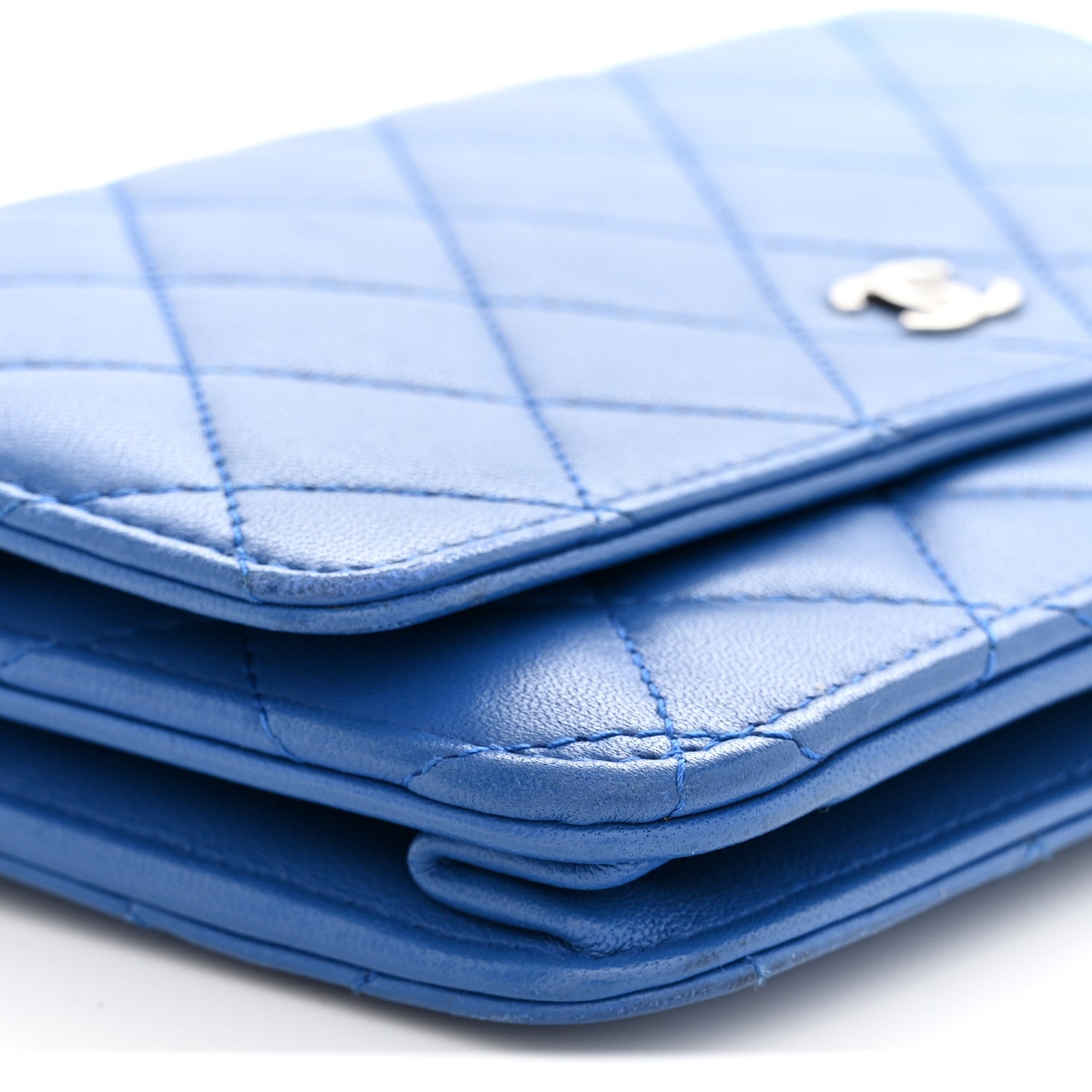 Chanel Lambskin Quilted Wallet On Chain WOC Blue 9 of 11