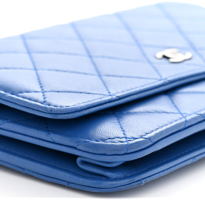 Chanel Lambskin Quilted Wallet On Chain WOC Blue 9 of 11