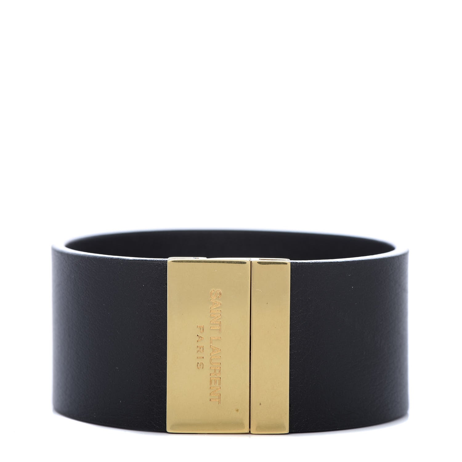 Saint Laurent Calfskin ID Cuff Bracelet L Black 1 of 5