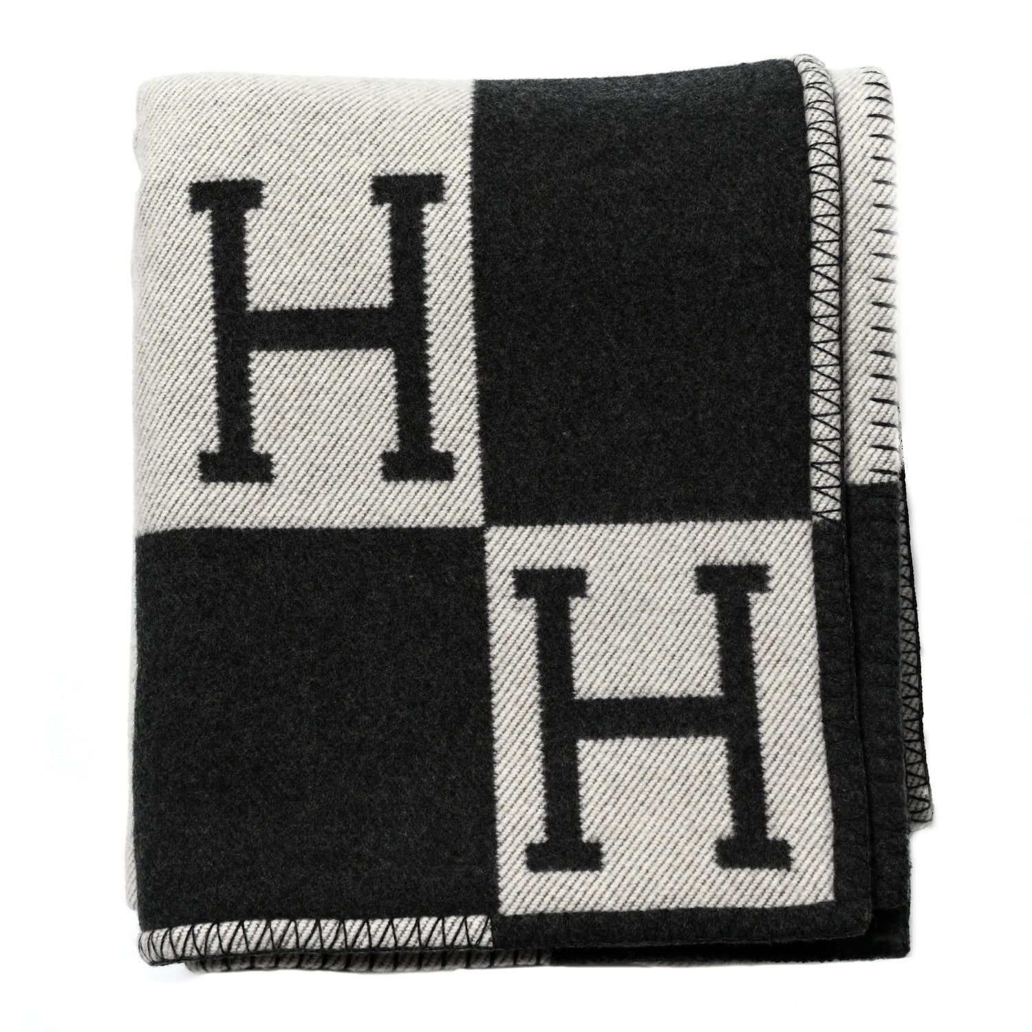 Hermes Wool Cashmere Avalon Blanket Ecru Gris Fonce 1 of 3