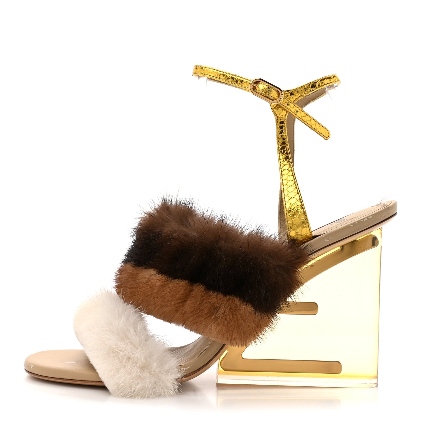 Mink Ayers Lucite Fendi First 95mm Sandals 41 Natural Brown