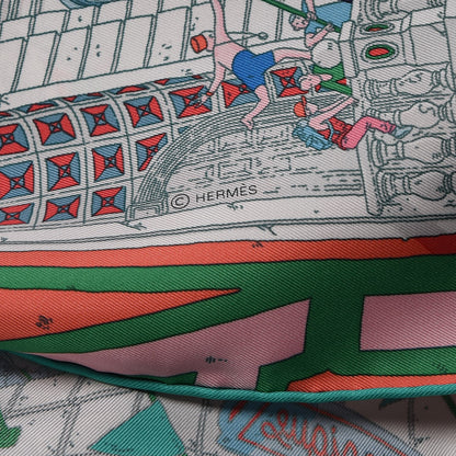 Hermes Silk Le Grand Prix Au Faubourg Scarf 90 Bleu Rose Menthol 4 of 6