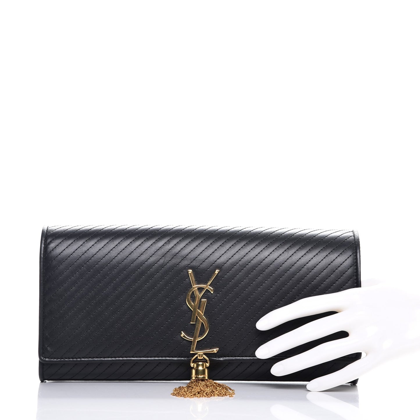 Calfskin Patterned Cassandre Tassel Clutch Black