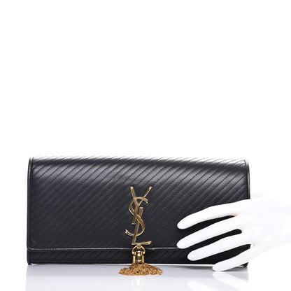 Saint Laurent Calfskin Patterned Cassandre Tassel Clutch Black 2 of 6