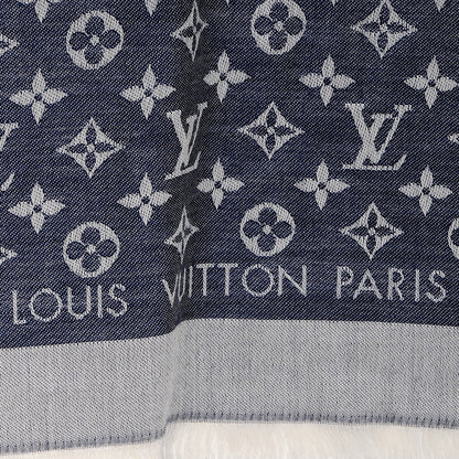 Louis Vuitton Silk Wool Monogram Denim Shawl Blue 3 of 5