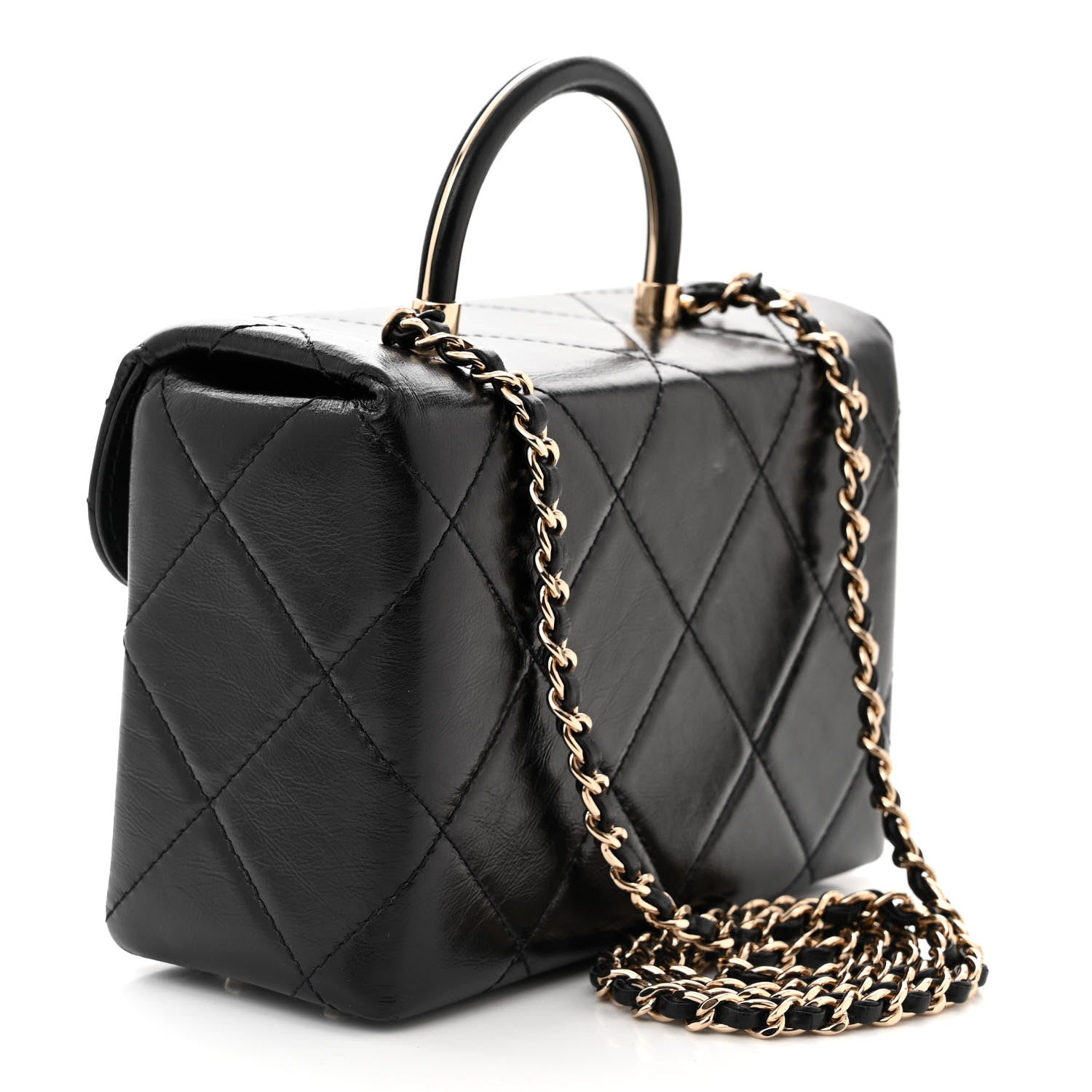 Chanel Shiny Calfskin Quilted Small CC Top Handle Box Bag Black 3 of 11