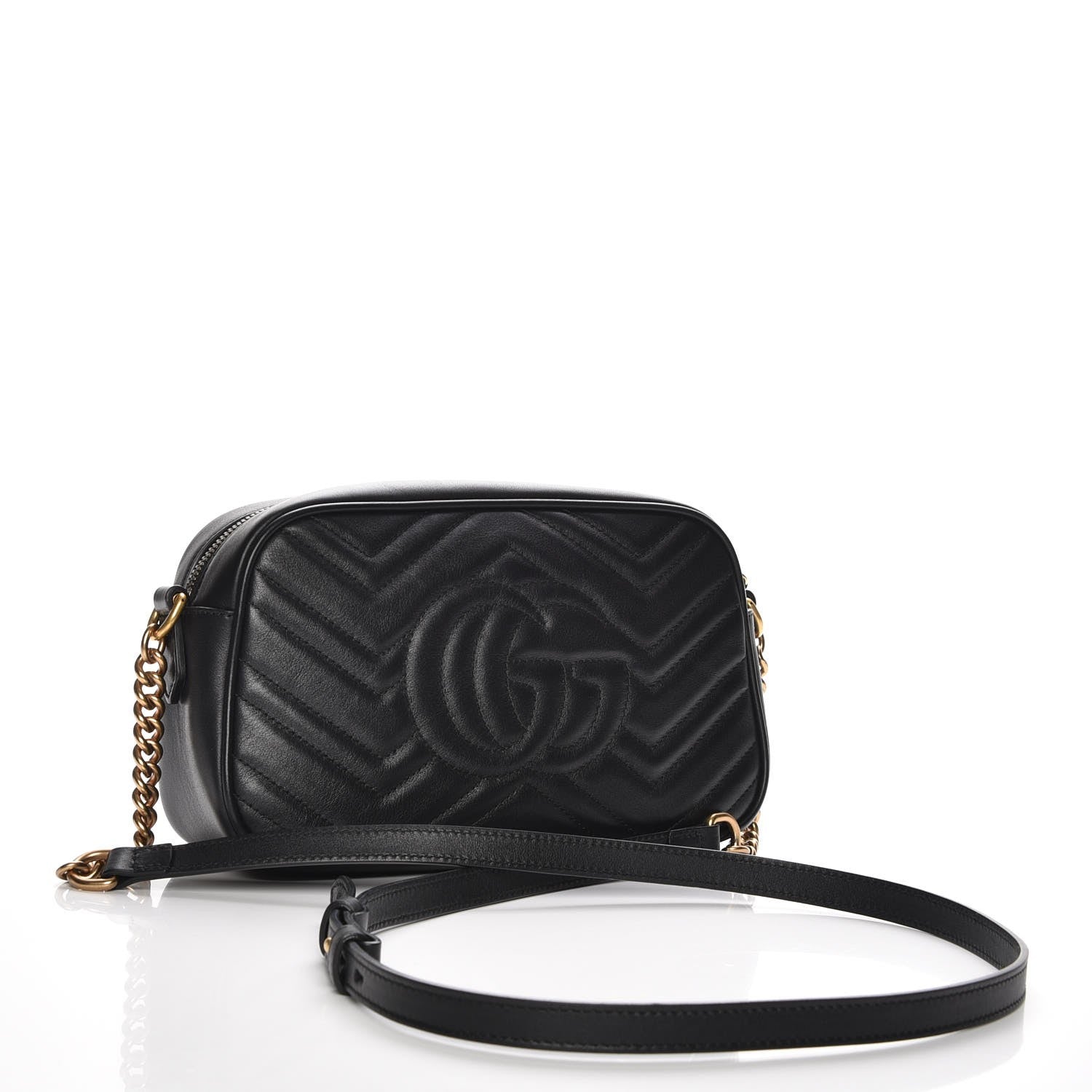 Gucci Calfskin Matelasse Small GG Marmont Chain Shoulder Bag Black 3 of 7