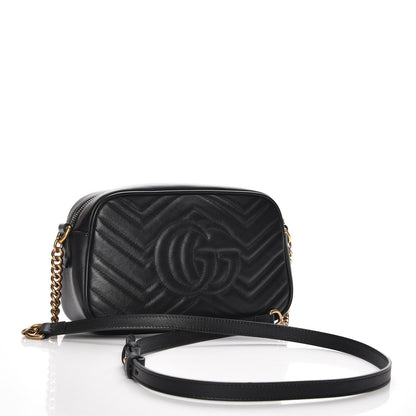 Gucci Calfskin Matelasse Small GG Marmont Chain Shoulder Bag Black 3 of 7