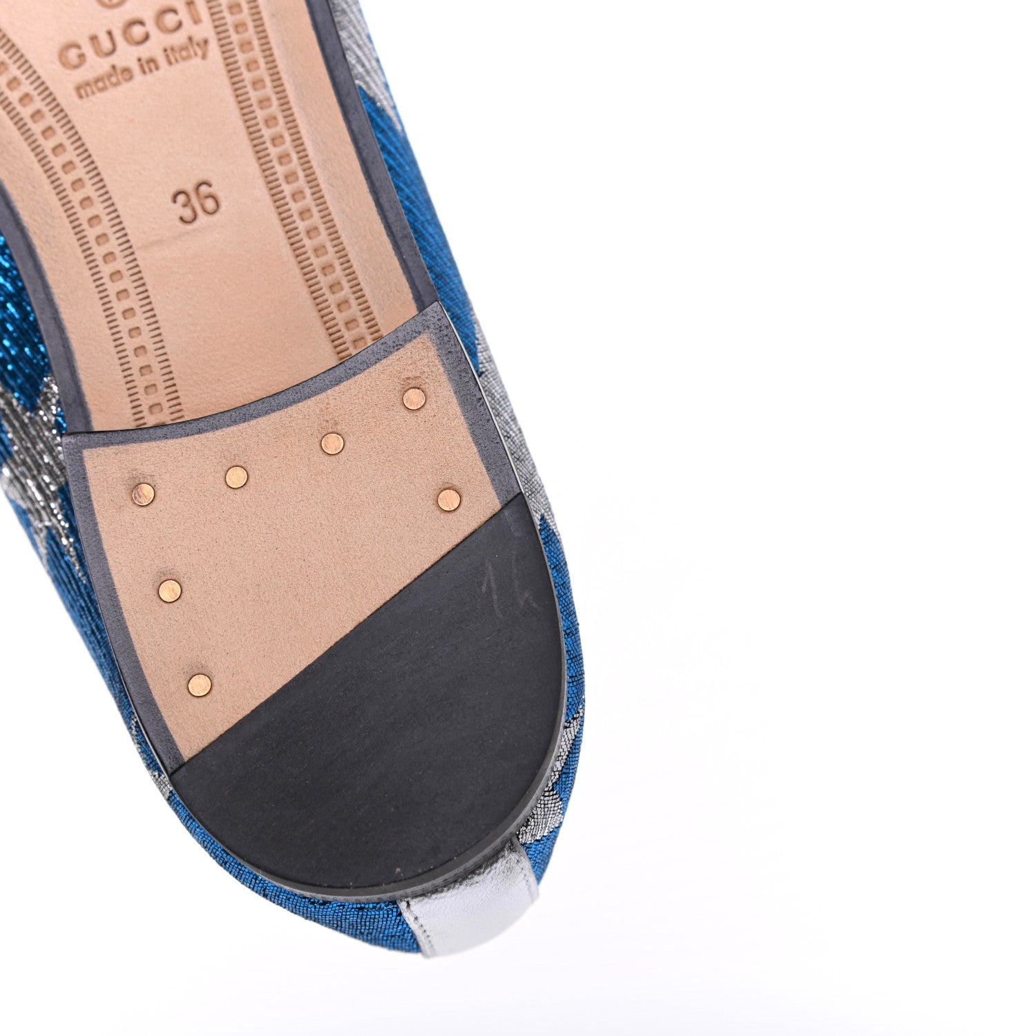 Gucci Lurex Calfskin Starry Sky Womens Jordaan Loafers 36 Bluette Silver 9 of 14