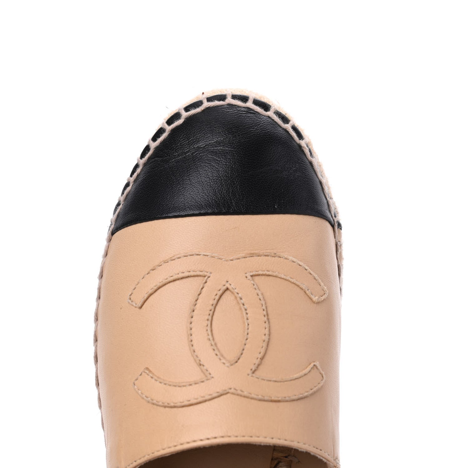 Chanel Lambskin CC Espadrilles 35 Beige Black 18 of 22