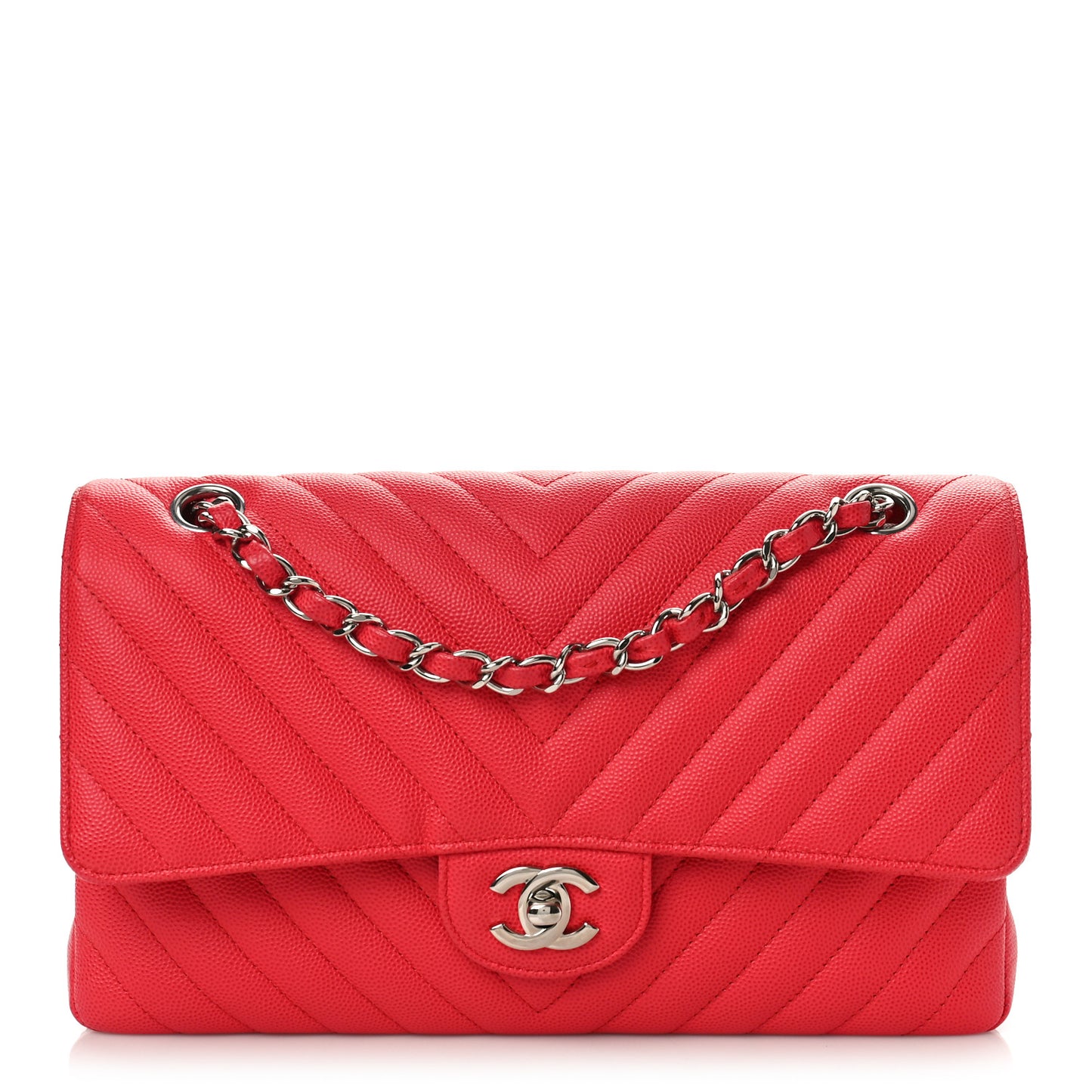 Caviar Chevron Quilted Medium Double Flap Dark Pink