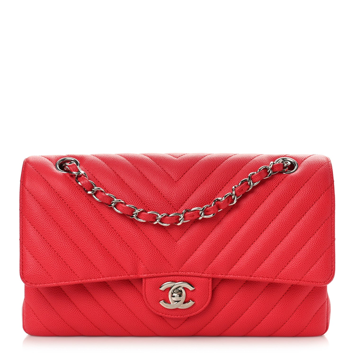 Chanel Caviar Chevron Quilted Medium Double Flap Dark Pink 1 of 9