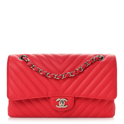 Chanel Caviar Chevron Quilted Medium Double Flap Dark Pink 1 of 9