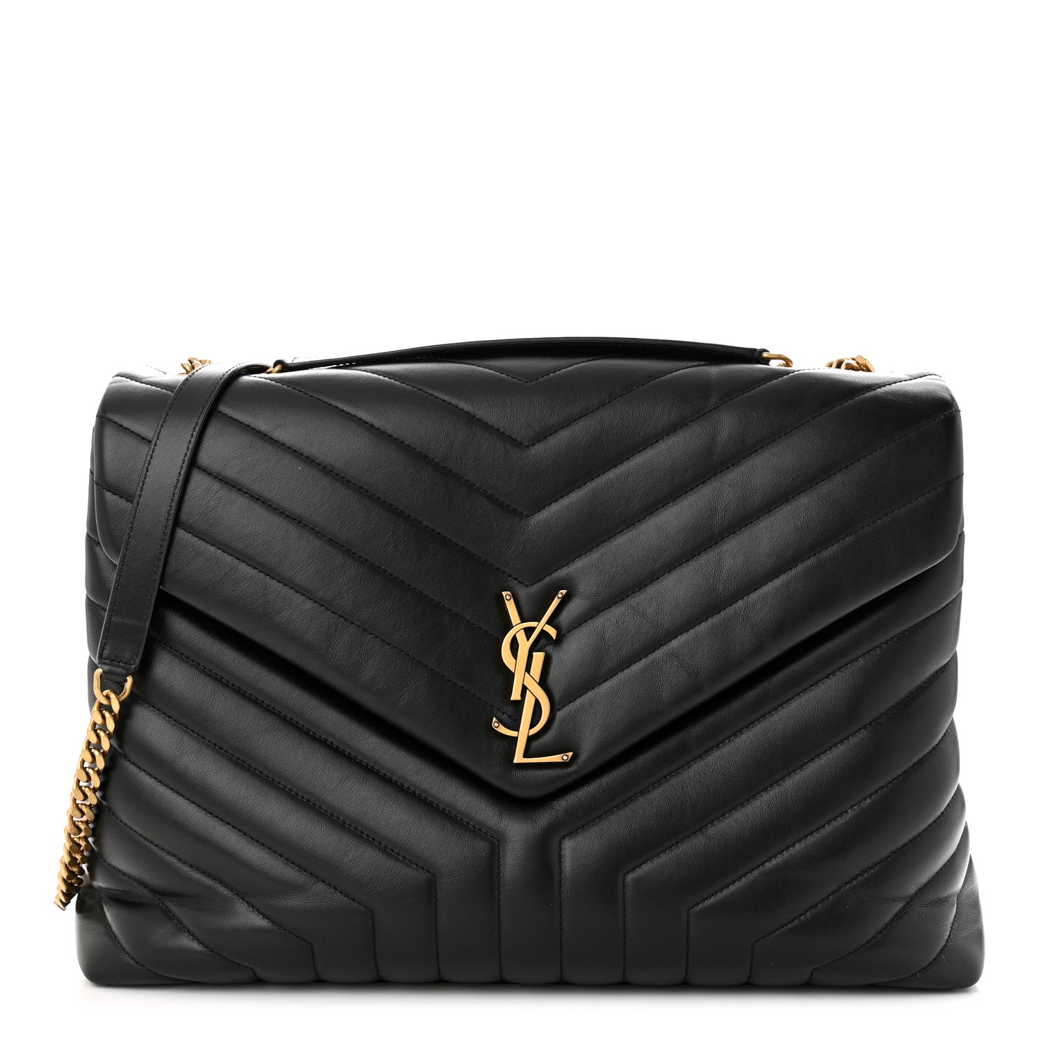 Saint Laurent Calfskin Y Quilted Monogram Large Loulou Chain Satchel Black 1 of 12