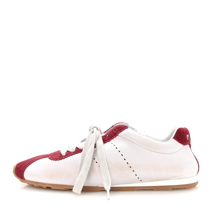Miu Miu Bleached Calfskin Womens Plume Low Top Sneakers 38 White Cerise 1 of 8
