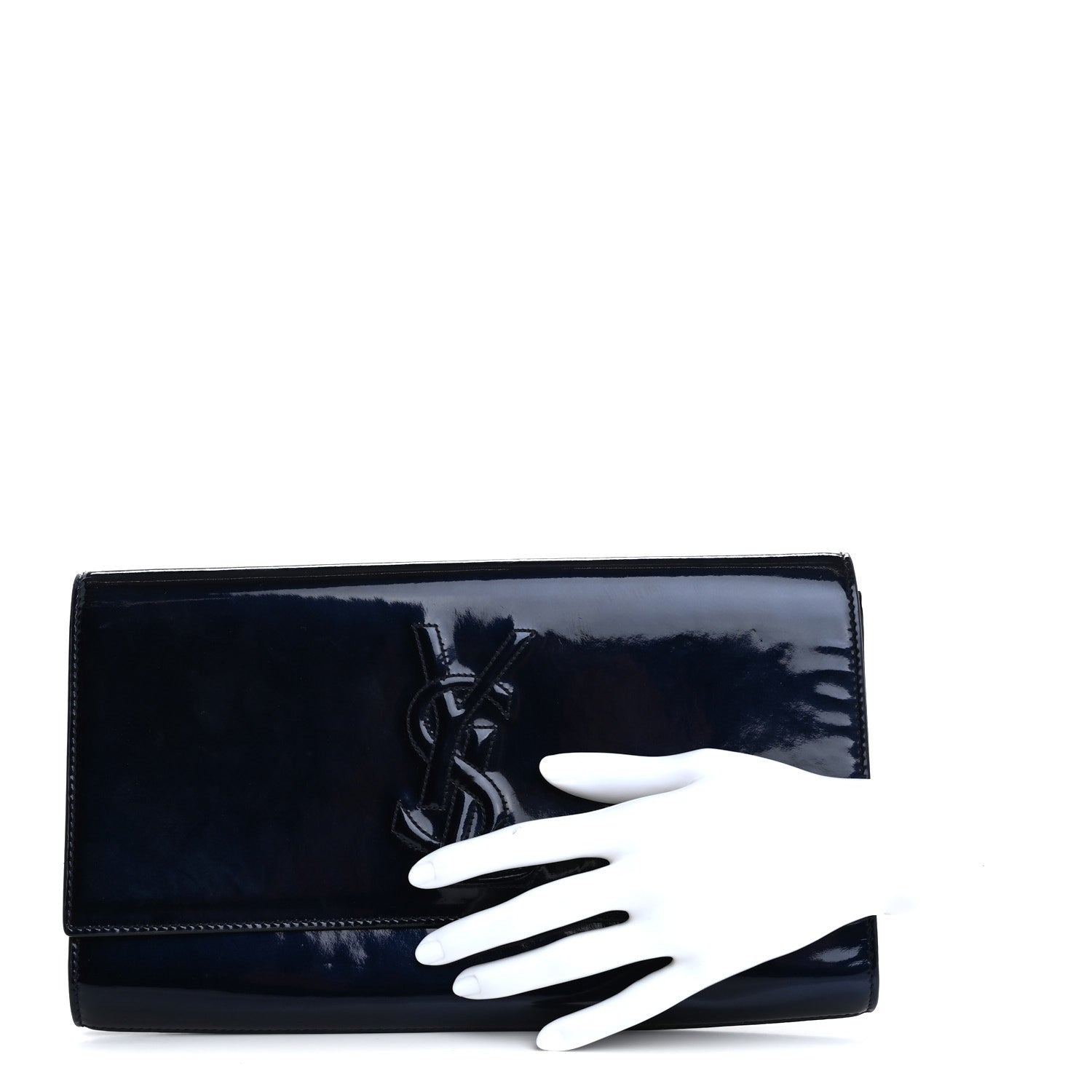Saint Laurent Patent Monogram Large Belle De Jour Clutch Navy Blue 2 of 11