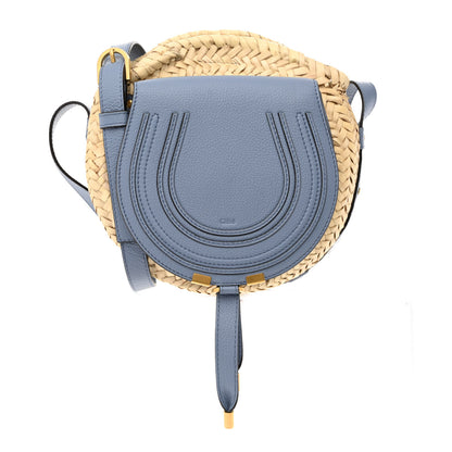 Chloe Raffia Small Grain Calfskin Marcie Basket Crossbody Shady Cobalt 1 of 10