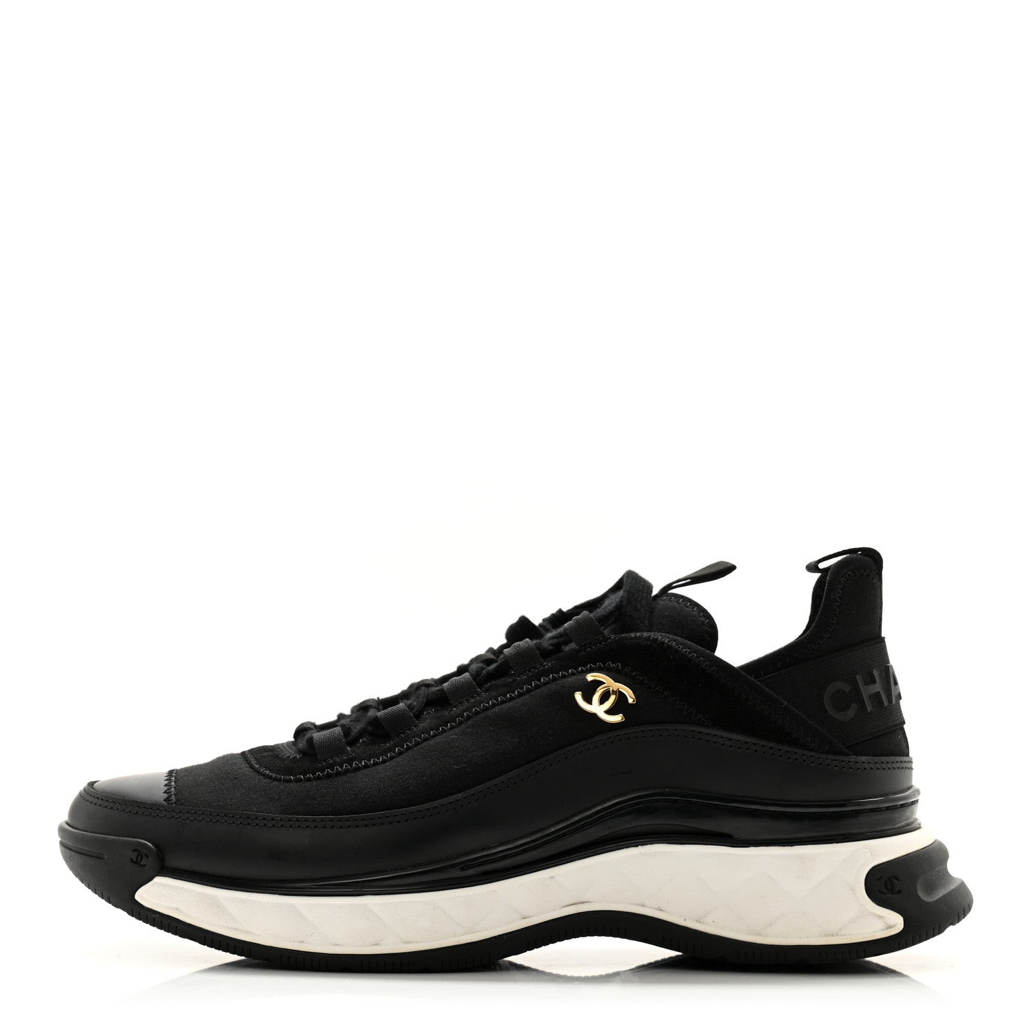 Chanel Velvet Calfskin Mixed Fibers CC Sneakers 40 Black 1 of 12