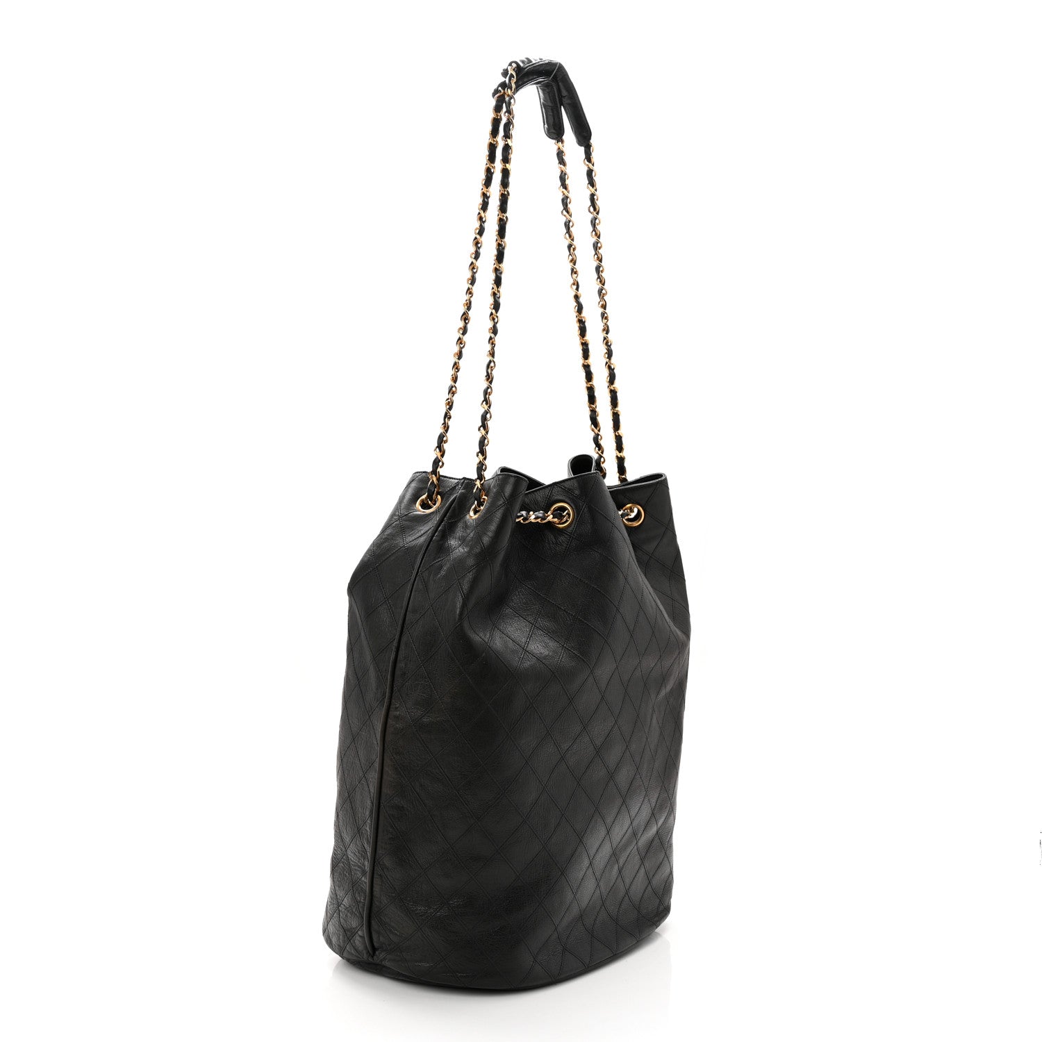 Chanel Grained Calfskin Quilted Drawstring Bucket Bag Black 4 of 13