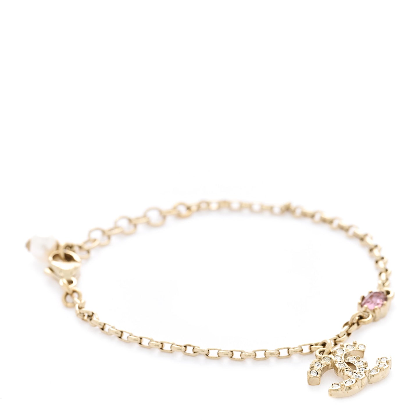 Crystal Pearl CC Charm Bracelet Light Gold Pink