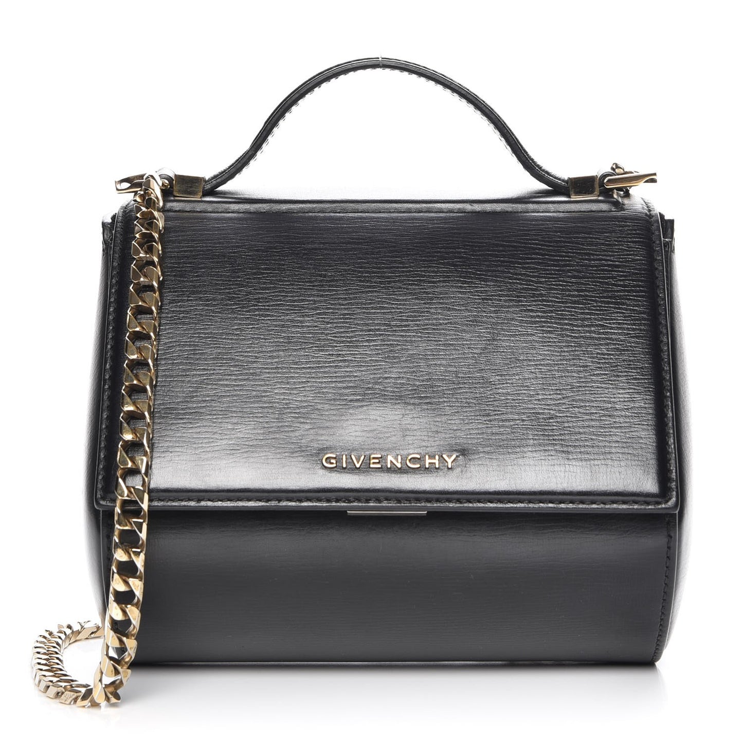 Textured Calfskin Mini Pandora Box Chain Crossbody Bag Black
