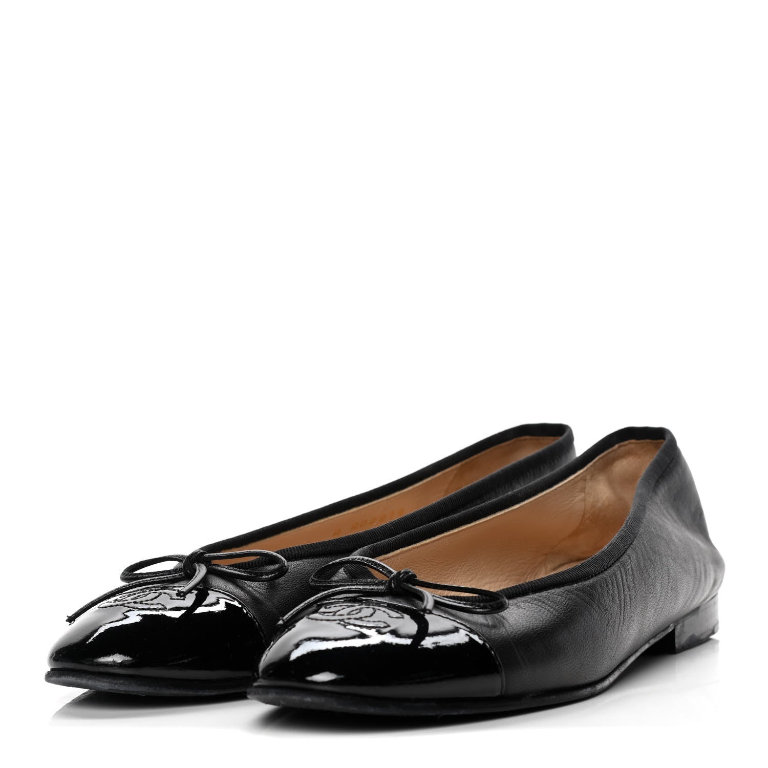 Chanel Lambskin Patent Cap Toe Ballerina Flats 38 Black 3 of 9