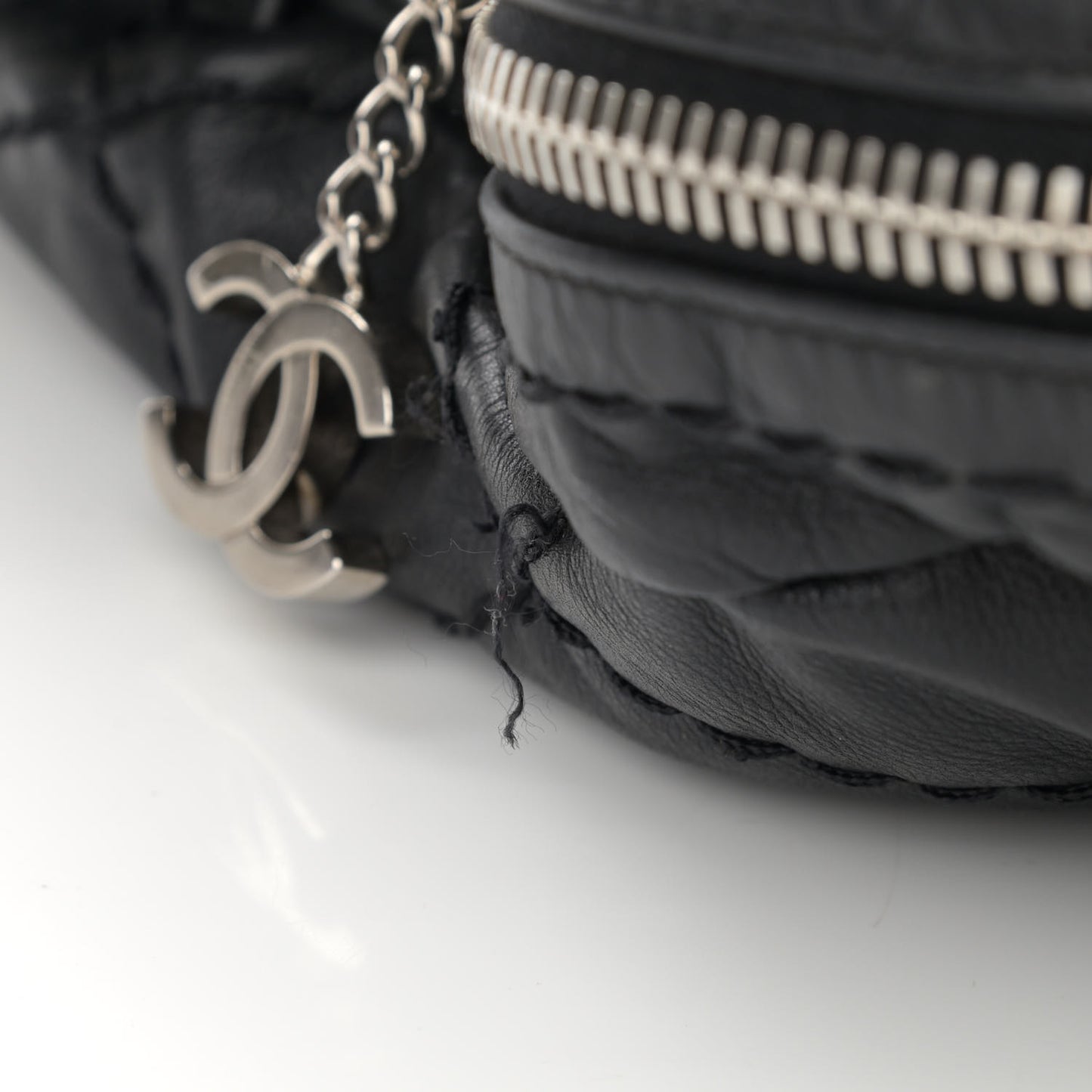 Calfskin Stitched Expandable Frame Bag Black