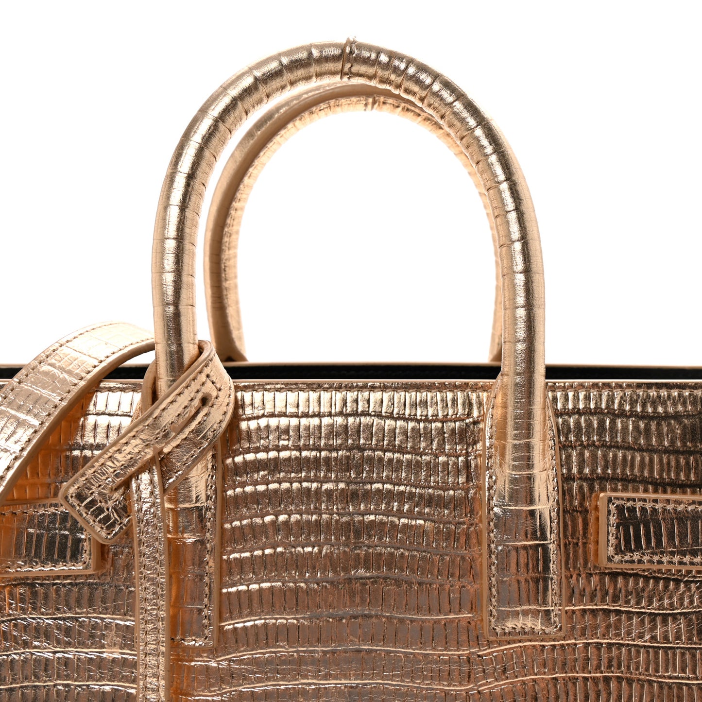 Metallic Calfskin Lizard Embossed Nano Sac De Jour Gold