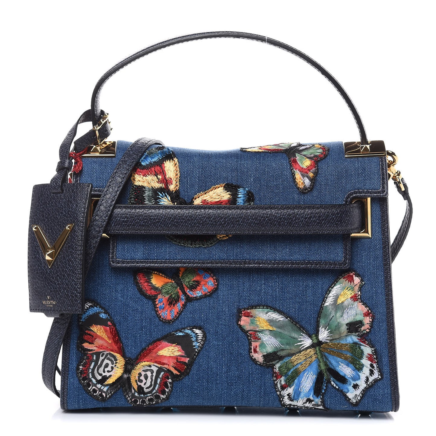 Denim Butterfly Embroidered Small My Rockstud Frame Bag Light Denim Multicolor