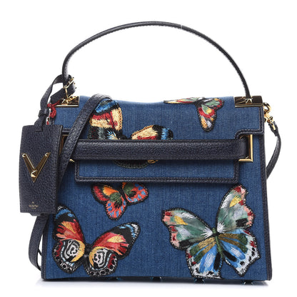 Valentino Garavani Denim Butterfly Embroidered Small My Rockstud Frame Bag Light Denim Multicolor 1 of 11