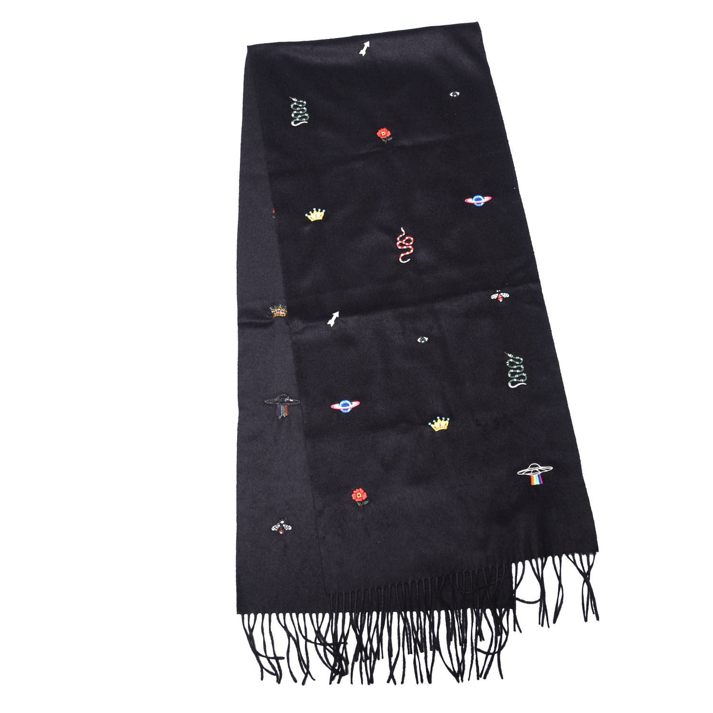 Silk Cashmere Soft Mixer Fringe Scarf Black