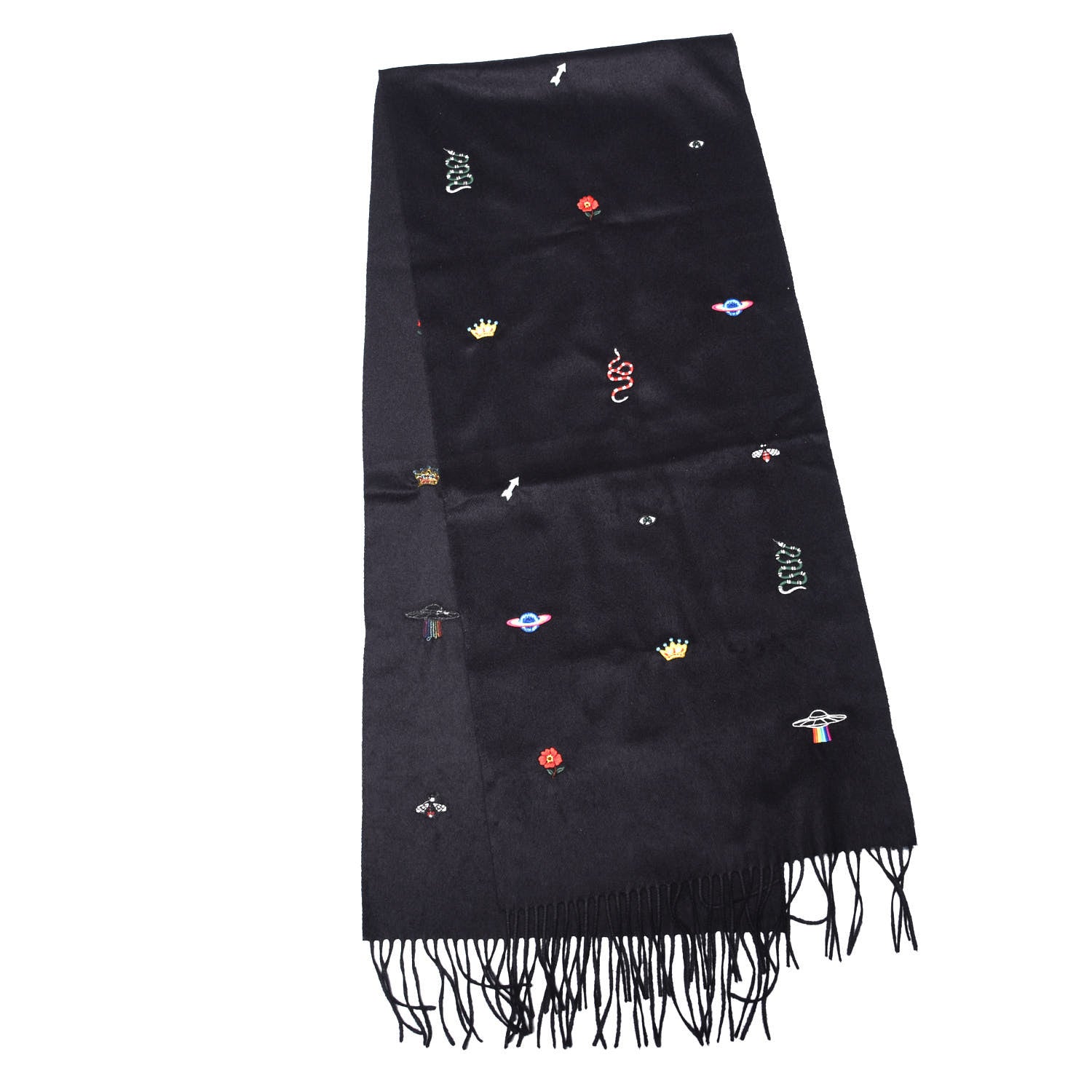Gucci Silk Cashmere Soft Mixer Fringe Scarf Black 2 of 3