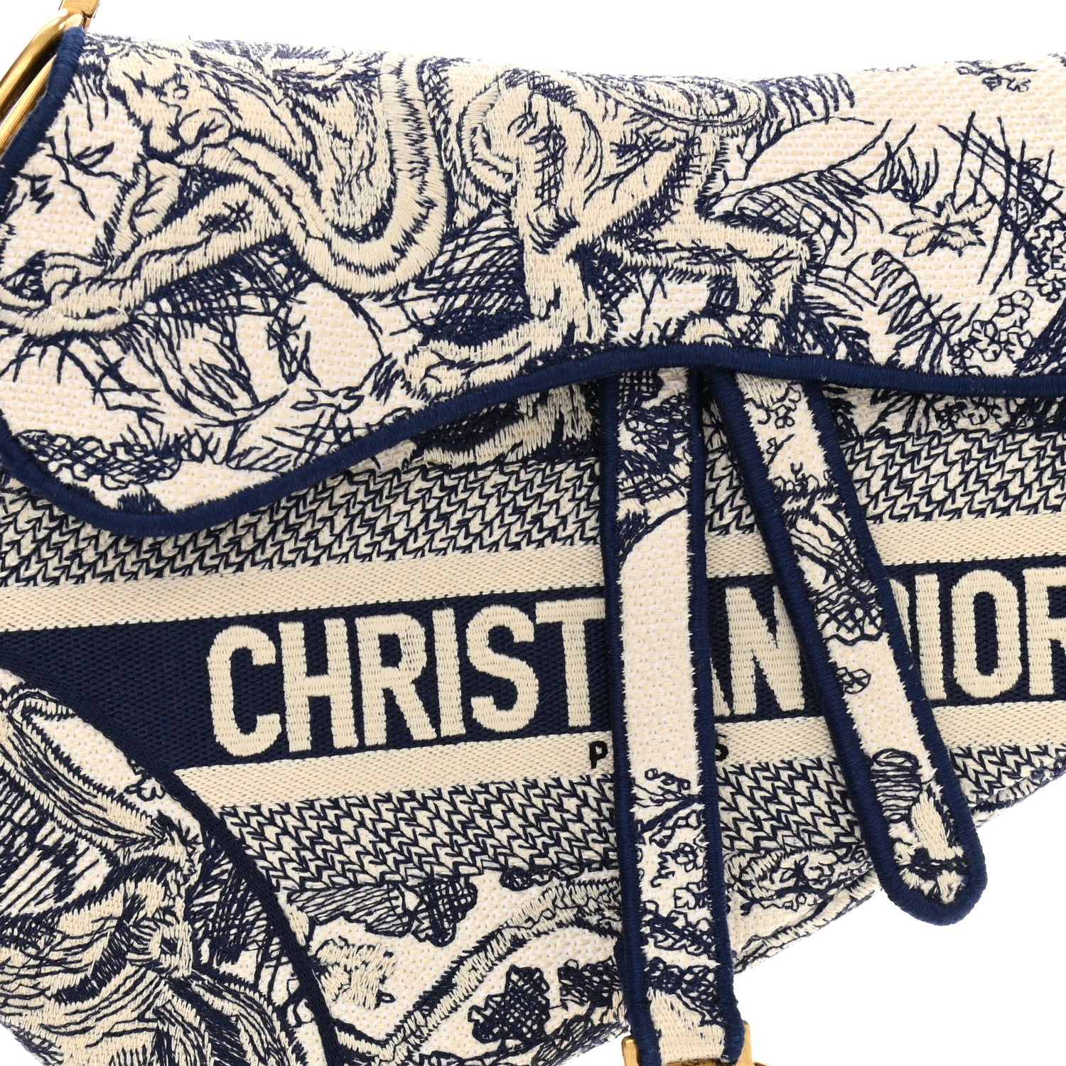 Christian Dior Canvas Embroidered Toile de Jouy Saddle Bag Blue 8 of 10